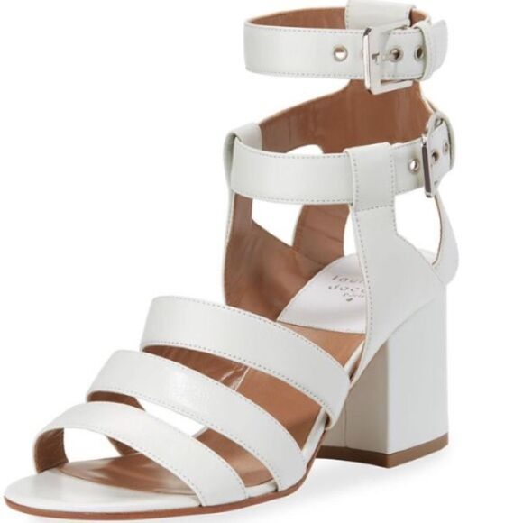 Laurence Decade Leather White Rela Block Heel Sandal 39 - Picture 1 of 8